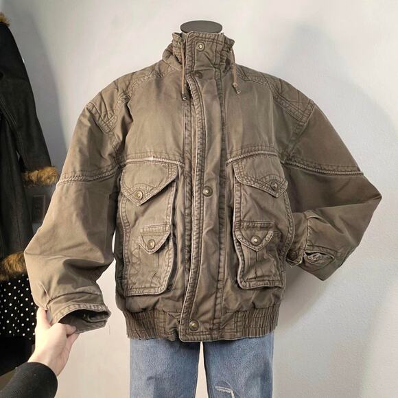 Vintage distressed workwear canvas bomber